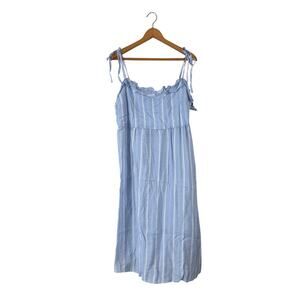 BCBG Paris Blue Midi Dress Tie Straps Lined Bodice Size XL